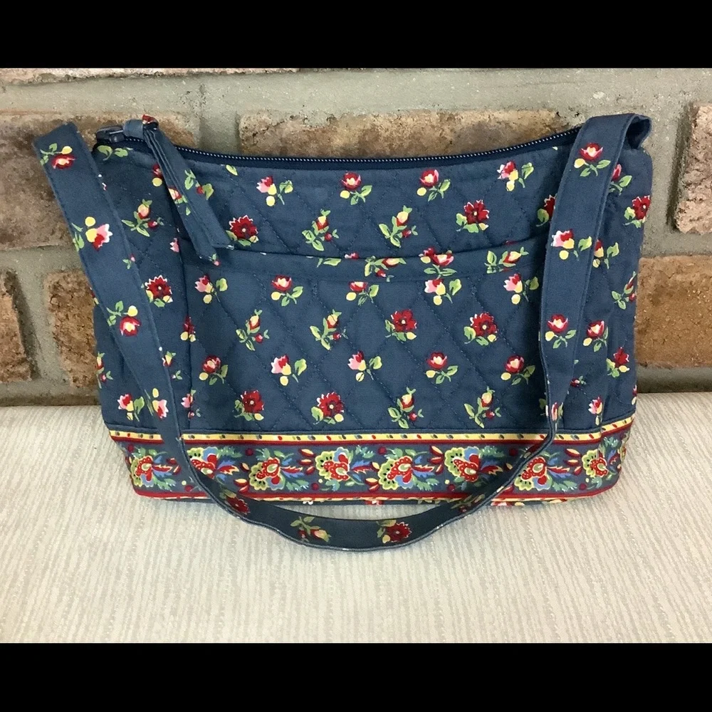 QK Quilted Blue Floral Shoulder Bag